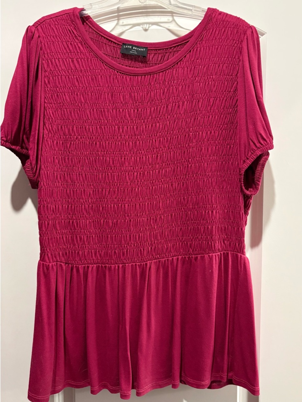 Lane Bryant Magenta Smocked Peplum Top